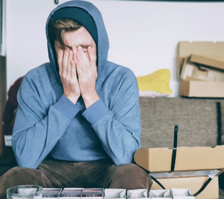 Sad suufering from substance abuse